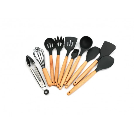 Utensilios de cocina modelo Nórdico, mango madera silicona 11 pzas